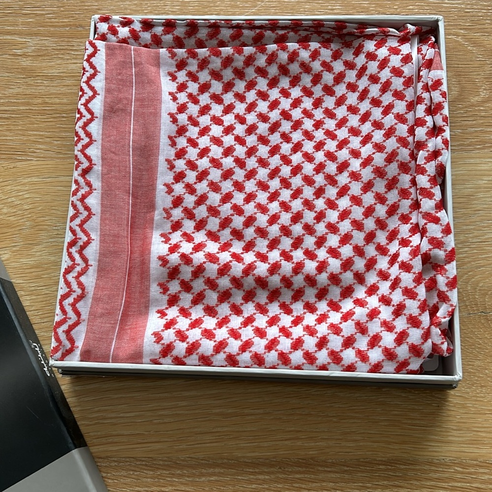 Large red and white thin cotton Keffiyeh scarf. Never used. 52” X 54”